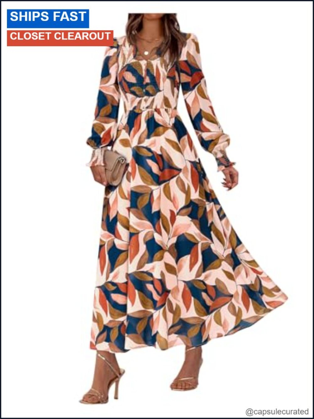 Floral Boho Maxi Dress Women's Fall Wedding Guest Long Sleeve V-Neck
